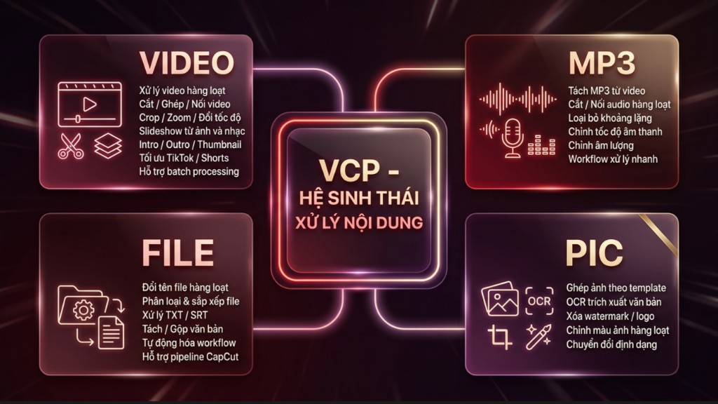 Sơ đồ hệ sinh thái Video Craft Pro 4 nhóm tools